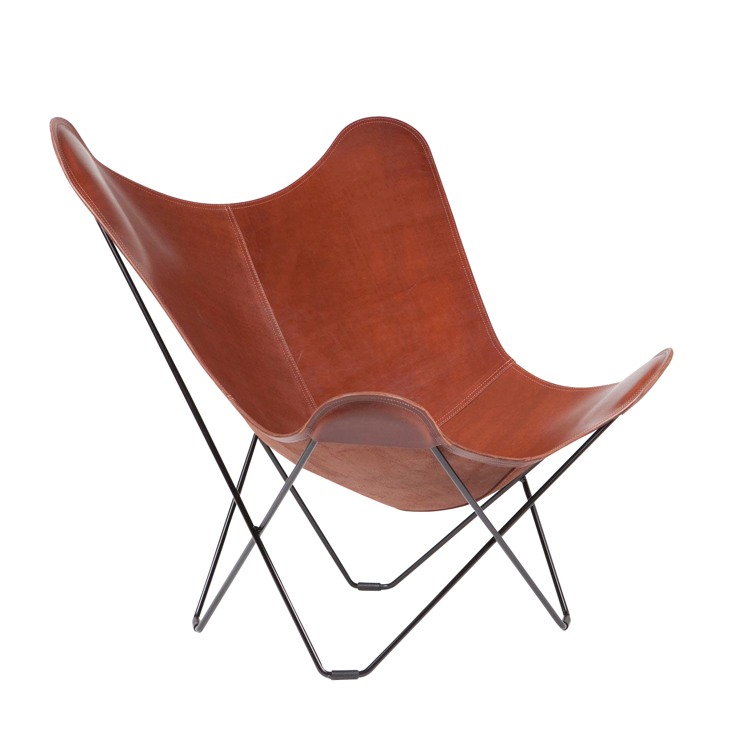 cuero - Pampa Mariposa Butterfly Chair - mittelbraun/Leder Oak/BxHxT 87x92x86cm/Gestell schwarz von cuero