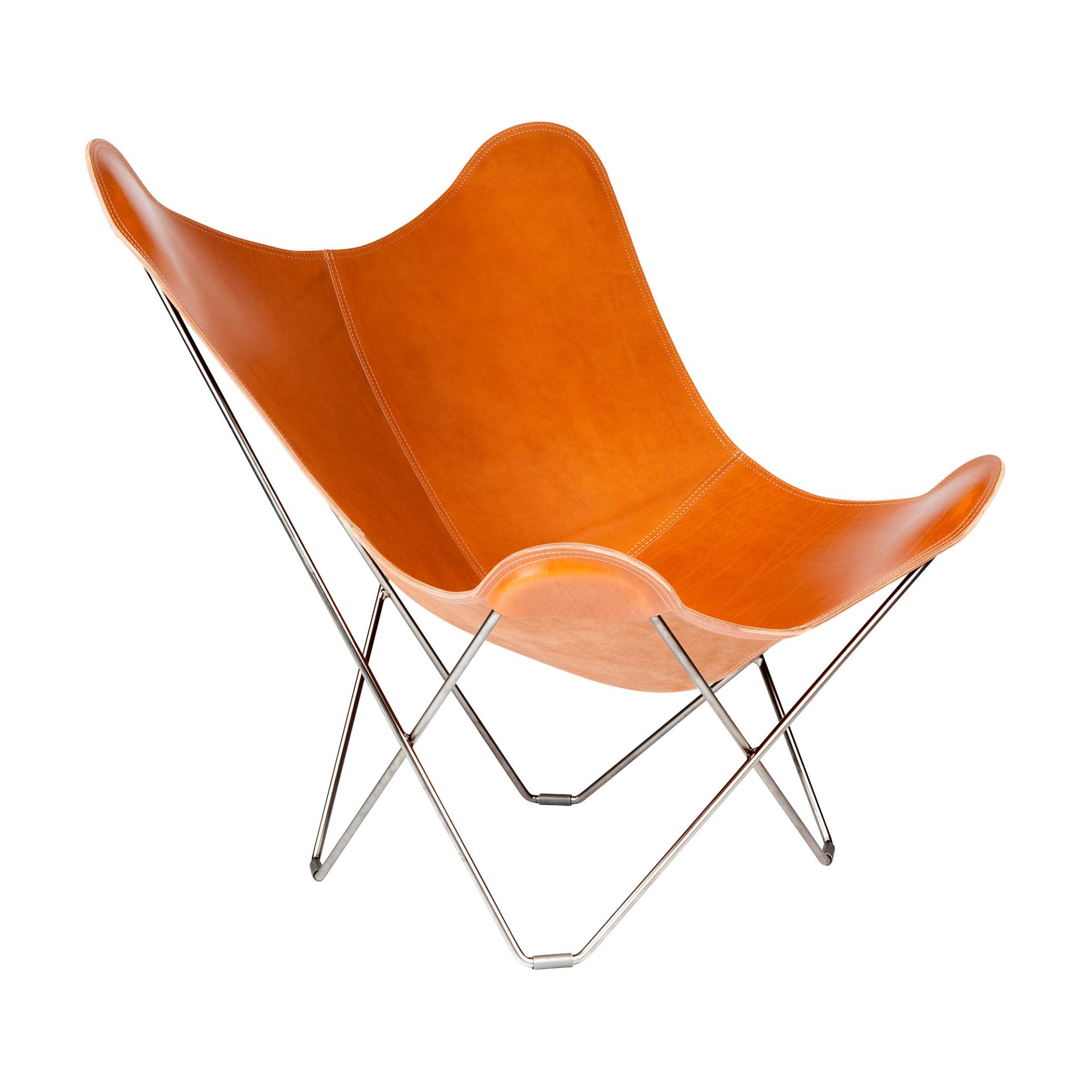 cuero - Pampa Mariposa Butterfly Chair Sessel - hellbraun/Leder Polo/BxHxT 87x92x86cm/Gestell chrom matt von cuero