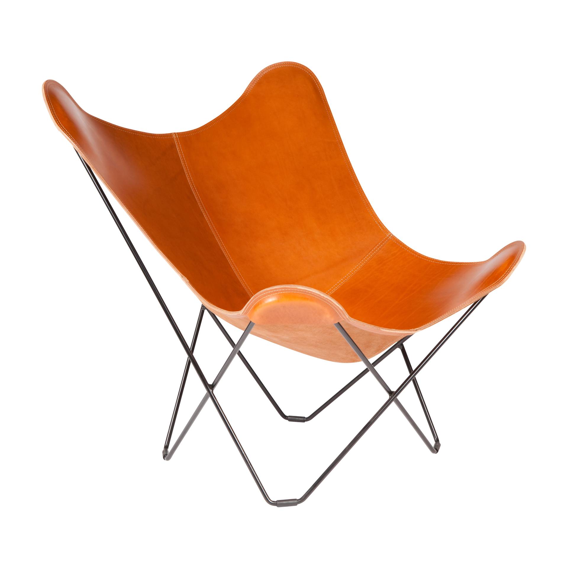 cuero - Pampa Mariposa Butterfly Chair Sessel - hellbraun/Leder Polo/BxHxT 87x92x86cm/Gestell schwarz von cuero