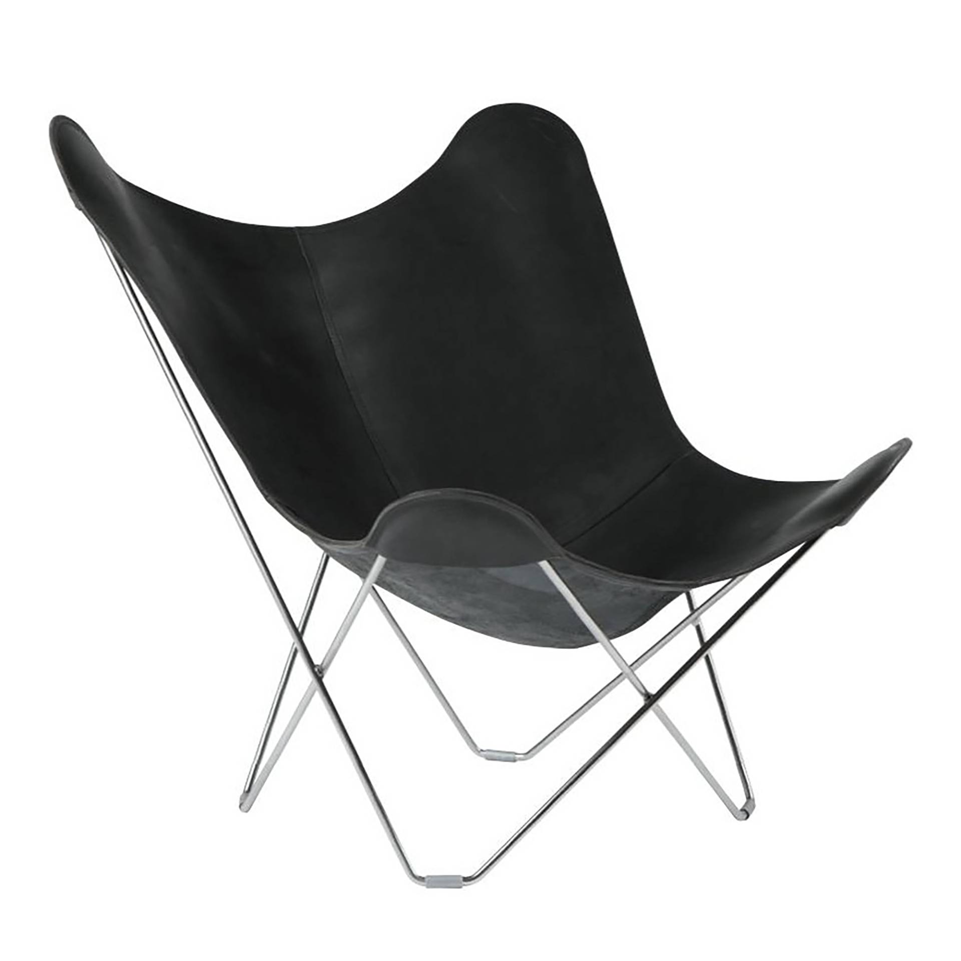 cuero - Pampa Mariposa Butterfly Chair Sessel - schwarz/Leder Black/BxHxT 87x92x86cm/Gestell chrom matt von cuero
