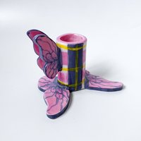 Handgemachter Kerzenhalter, Karierter Schmetterling Kerzenhalter Tischdekoration von cuginoceramics