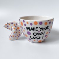 Fortune Cookie Handgefertigte Und Handbemalte Keramiktasse, Einzigartige Tee - Kaffeetasse, Inspirational Zitat Mug, Housewarming Geschenk von cuginoceramics