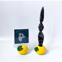 Zitronen Handgemachte Keramik Foto Oder Karte Und Kerzenhalter Set, 2 Stück Wohnkultur Postkartenständer, Housewarming Geschenk von cuginoceramics
