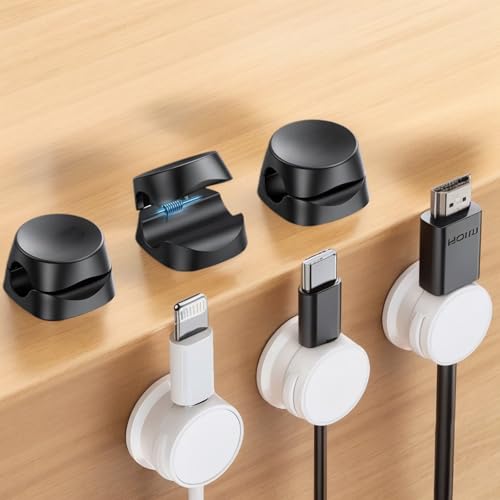 6 Stück Kabelhalter Kabelclips Kabel Organizer Magnetische Kabelmanagement Selbstklebende Kabelhalter für Schreibtisch, Nachttisch, Ladekabel, HDMI, USB(Weiß Schwarz) von cuhostki