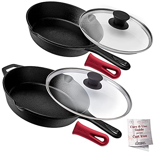 Cuisinel Gusseisen-Pfannen-Set, 20.3 cm + 25.4 cm, Glasdeckel + Silikon-Griff-Abdeckungen, Herd, Induktionsgeeignet Cuisinel Gusseisen-Pfannen-Set, 20.3 cm + 25.4 cm, Glasdeckel + Silikon-Griff-Abdeckungen, Herd, Induktionsgeeignet von cuisinel
