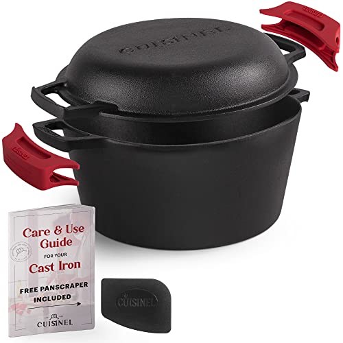 Cuisinel Schmortopf aus Gusseisen – 5 Quart Tiefer Topf – Preseasoned 2-in-1 Multi-Kocher – Kombi-Deckel dient auch als 25,4 cm Bratpfanne + Silikon-Griffabdeckungen + Schaber – Brot-Kochgeschirr für Cuisinel Schmortopf aus Gusseisen – 5 Quart Tiefer Topf – Preseasoned 2-in-1 Multi-Kocher – Kombi-Deckel dient auch als 25,4 cm Bratpfanne + Silikon-Griffabdeckungen + Schaber – Brot-Kochgeschirr für von cuisinel