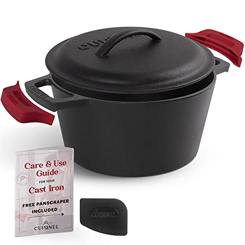 Dutch Oven aus Gusseisen – 3 Quart tiefer Topf + Deckel + Pfannenschaber + Griffabdeckungen – großer vorgewürzter Herd zum Backen von Brot, Suppe, Feuer, BBQ sicheres Kochgeschirr Dutch Oven aus Gusseisen – 3 Quart tiefer Topf + Deckel + Pfannenschaber + Griffabdeckungen – großer vorgewürzter Herd zum Backen von Brot, Suppe, Feuer, BBQ sicheres Kochgeschirr von cuisinel