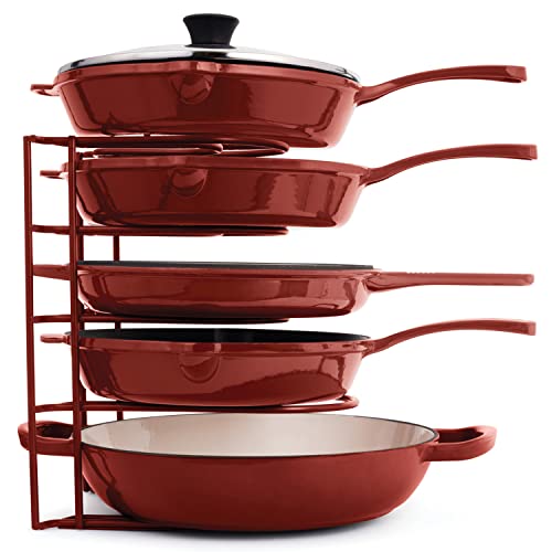 cuisinel Pan Organizer Für Pfannen, Bratpfannen und Töpfe aus Gusseisen - Hochleistungs-Pan-Rack - für den horizontalen oder vertikalen Einsatz von bis zu 50 Pfund rot 12,2 Zoll von cuisinel