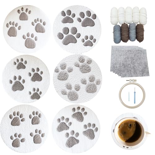 Cukol Cukol 6pcs Fußabdruck Punch Needle Untersetzer Set für Anfänger Kinder Erwachsene, Punch Nadel Stanznadel Untersetzer Set, Punchneedle Coaster Kit von cukol cukol