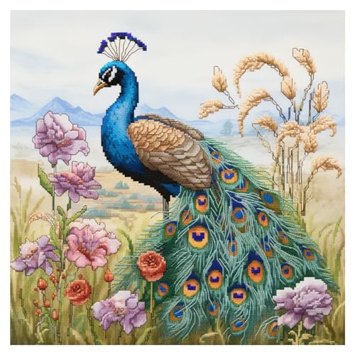 cukol cukol Pfau Kreuzstich Set Vorgedruckt, Tiere Stickvorlagen Stickbild Stickbilder Stickpackungen Stickpackung Cross Stitch Embroidery Kit Stickset Sticken Set Erwachsene Anfänger Stickerei Bilder von cukol cukol