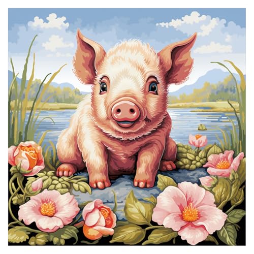 cukol cukol Schwein Kreuzstich Set Vorgedruckt, Tiere Stickvorlagen Stickbilder Vorgedruckt Kreuzstich Stickpackungen Stickpackung Cross Stitch Embroidery Kit Stickset Sticken Set Erwachsene Anfänger von cukol cukol