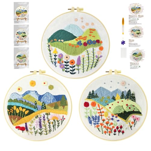 cukol cukol 3pcs Blumen Gras Stickset Sticken Set für Erwachsene Anfänger, Embroidery Kit, Stickvorlagen Kreuzstich Vorgedruckt Stickbilder Stickbild Stickpackung Stickvorlage Stickpackungen Stickerei von cukol cukol
