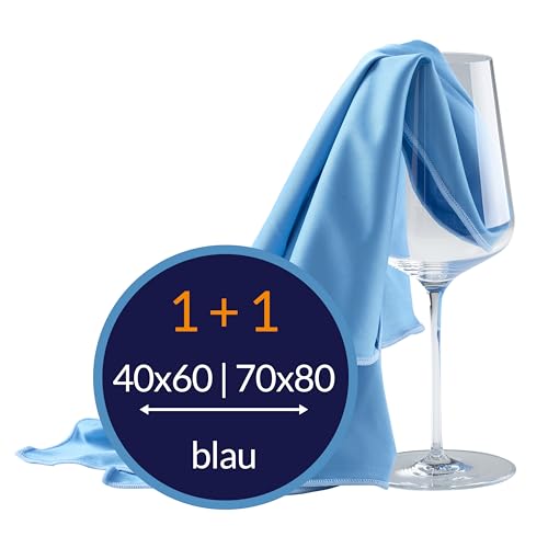 culiclean Poliertuch Gläser Gläserpoliertuch Glaspoliertuch Glastuch Mikrofaser Poliertücher Glas Reinigung Microfasertücher, Made in Austria, Gläsertuch streifenfrei, Set 40x60cm70x80cm, blau-blau von culiclean