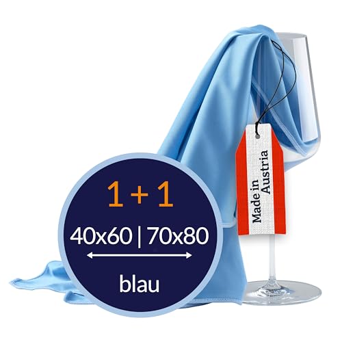 culiclean Poliertuch Gläser Gläserpoliertuch Glaspoliertuch Glastuch Mikrofaser Poliertücher Glas Reinigung Microfasertücher, Made in Austria, Gläsertuch streifenfrei, Set 40x60cm70x80cm, blau-blau von culiclean