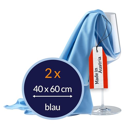 culiclean Poliertuch Gläser Gläserpoliertuch Glaspoliertuch Glastuch Mikrofaser Poliertücher Glas Reinigung Microfasertücher, Made in Austria, Gläsertuch streifenfrei, 2 Stück 40x60cm, blau-blau von culiclean