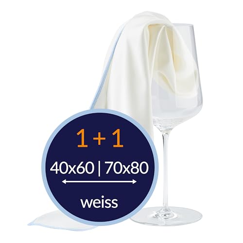 culiclean Poliertuch Gläser Gläserpoliertuch Glaspoliertuch Glastuch Mikrofaser Poliertücher Glas Reinigung Microfasertücher, Made in Austria, Gläsertuch streifenfrei, Set 40x60cm70x80cm, weiß-blau von culiclean