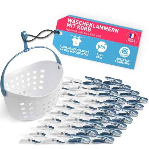 Culiclean Stabil Soft Clips mit Wäscheklammernkorb - 40 Stück, Korb statt Beutel, Weiß/Blau Culiclean Stabil Soft Clips mit Wäscheklammernkorb - 40 Stück, Korb statt Beutel, Weiß/Blau von culiclean