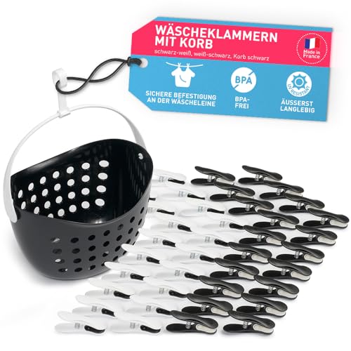Culiclean Stabil Soft Clips mit Wäscheklammernkorb - 40 Stück, Schwarz-Weiß Korb mit Henkel statt Beutel Culiclean Stabil Soft Clips mit Wäscheklammernkorb - 40 Stück, Schwarz-Weiß Korb mit Henkel statt Beutel von culiclean