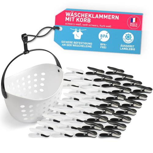 Culiclean Stabil Soft Clips mit Wäscheklammernkorb - 40 Stück, Schwarz-Weiß Korb mit Henkel statt Beutel Culiclean Stabil Soft Clips mit Wäscheklammernkorb - 40 Stück, Schwarz-Weiß Korb mit Henkel statt Beutel von culiclean