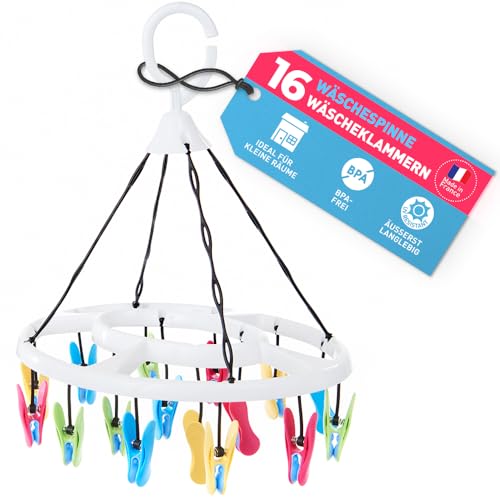 culiclean Wäscheständer mit 16 Soft-Clips (1 Stück, Weiß mit Blau-Gelb-Grün-Pink) von culiclean