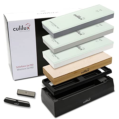 CULILUX® Pro Schleifstein Profi Set XL Wetzsteine Körnung 400 1000 6000 auf Glas doppelseitige Leder-Abziehbank rutschfeste Schleifbasis mit Silikon-Halterung Schärfhilfe Abrichtstein CULILUX® Pro Schleifstein Profi Set XL Wetzsteine Körnung 400 1000 6000 auf Glas doppelseitige Leder-Abziehbank rutschfeste Schleifbasis mit Silikon-Halterung Schärfhilfe Abrichtstein von culilux