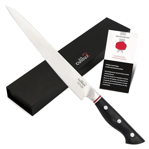 culilux® Kobe 2.0 Fleischmesser 24 cm extrem scharfes Profi Tranchiermesser aus schwedischem 14C28N Rasierklingen Stahl 62 HRC ergonomischer G10-Griff Filetiermesser von culilux