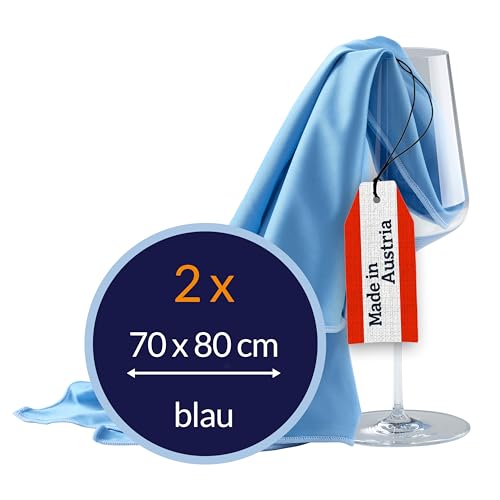 culiclean Poliertuch Gläser Gläserpoliertuch Gastronomie Glaspoliertuch Glastuch Mikrofaser Poliertücher Gläser Fenstertuch Fensterputztuch Gläsertuch 2 STK 70x80cm blau Spiegeltuch streifenfrei von culiclean