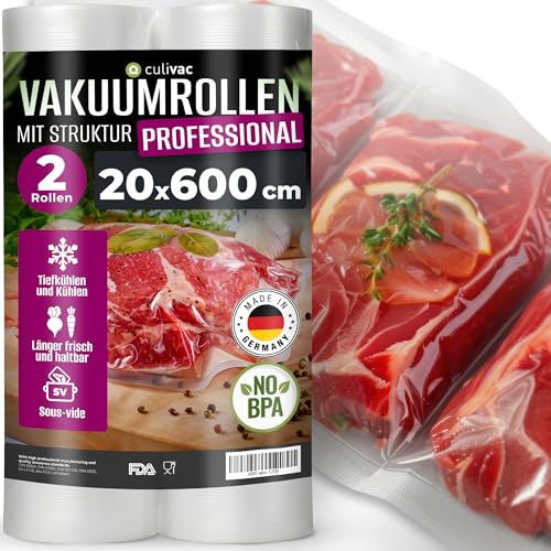 culivac 2 Folienrollen 20x600cm Vakuumrollen Pro für Vakuumierer Vakuumiergerät Folienschweißgerät BPA-frei Vakuumierfolie Rolle Vakuumierbeutel Vakuumierrollen Folienbeutel Vakuumbeutel Rolls von culivac