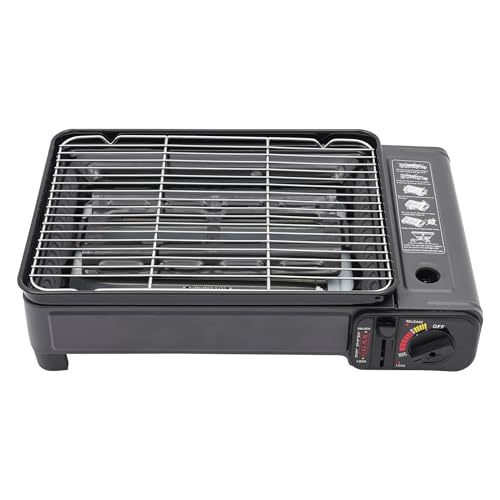 Gasgrillkocher Gas Grill Herd Tragbarer Camping Stove Gaskocher Campingkocher Outdoor Kocher 41.5 x 28 x 11cm Gasgrill Gasbrenner mit 2 Grills von cunnyend