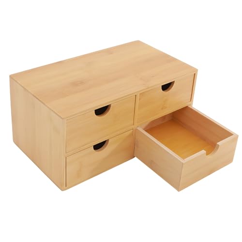Mini Schreibtischorganizer Bambus Schubladen Office Aufbewahrungsbox, Schreibtisch-Organizer mit 4 Schubladen, Notizen, Briefe und Bürobedarf, 33 * 19 * 16cm von cunnyend