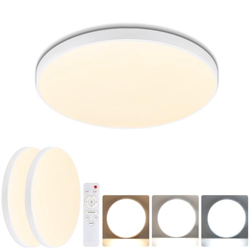 cupgow LED Deckenlampe Dimmbar Deckenleuchte - Flurlampe 2er Weiß Ø27cm 30WFlach Rund mit Fernbedienung Küchenlampe 3000K-6500K Schlafzimmerlampe für Küche Kinderzimmer Wohnzimmer Büro von cupgow