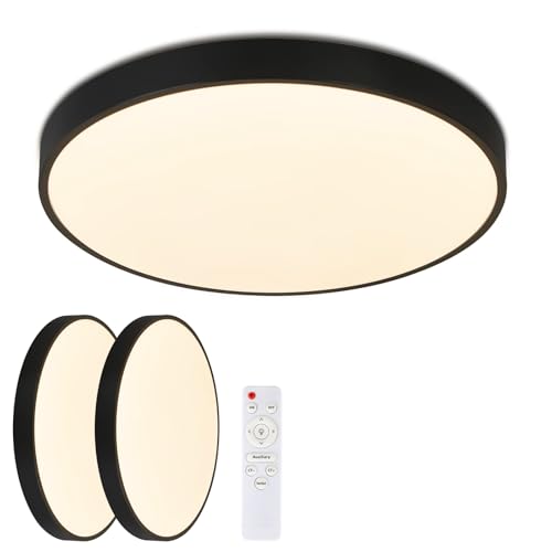 cupgow LED Deckenlampe Dimmbar Deckenleuchte - Küchenlampe 2er 36W Schwarz Rund Flach mit Fernbedienung Ø37cm 3000K-6500K Badzimmerlampe für Badzimmer Kinderzimmer Schlafzimmer von cupgow