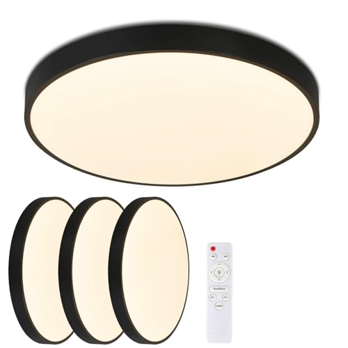 cupgow LED Deckenlampe Dimmbar Deckenleuchte - Küchenlampe 3er 36W Schwarz Rund Flach mit Fernbedienung Ø37cm 3000K-6500K Badzimmerlampe für Badzimmer Kinderzimmer Schlafzimmer von cupgow
