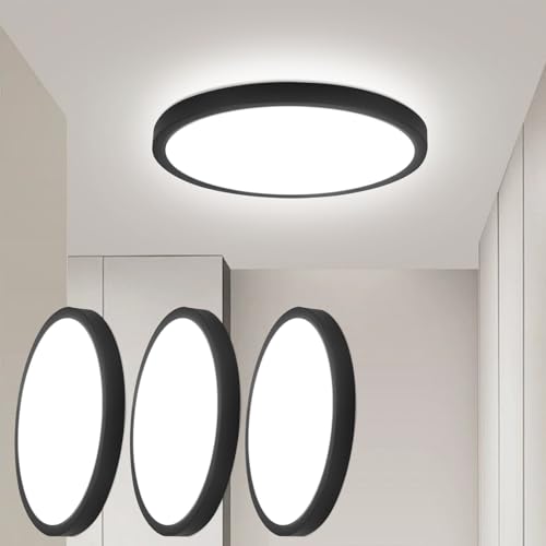 cupgow LED Deckenleuchte Schwarz Rund - Deckenlampe Flach Ø18cm Küchenlampe 15W 6000K Modern 3er Lampe Flurlampe Decke für Schlafzimmer Wohnzimmer Küche Büro Keller Balkon Flur von cupgow