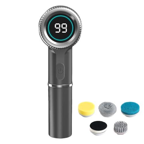 curfair Elektrische Spin-Reinigungsbürste Haushaltswerkzeug Handheld mit 5 Köpfen 360-Grad-Drehung Küche Badezimmer Waschbecken tragbar Grau von curfair