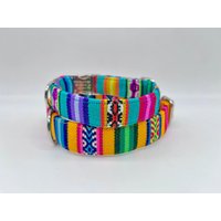Alu-Schnalle Farbenfrohes Streifen Hundehalsband Peru Ethno, Verstellbar, Klickverschluss, Orange + Türkis/Petrol Alu-Schnalle Farbenfrohes Streifen Hundehalsband Peru Ethno, Verstellbar, Klickverschluss, Orange + Türkis/Petrol von curlyfoxShop