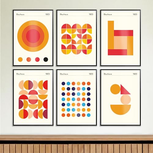 6 X Premium Bauhaus-Poster-Set | 29,7 x 21cm | DIN-A4 | Kunstdruck, Vintage Wandkunst, Abstrakte Plakate für Wand im Wohnzimmer, Schlafzimmer | Aesthetic, Minimal Wandbilder | 240g/m2 | OHNE RAHMEN von customlace