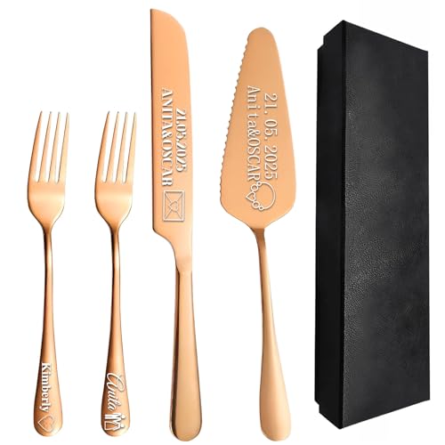 Personalisierte Hochzeitskuchen Messer und Server Sets Edelstahl Kuchen Schneiden Set, benutzerdefinierte Kuchen Schneiden Set für Hochzeitstag Verlobung Geburtstagsgeschenke (Roségold) von custyoulife