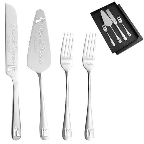 Personalisierte Hochzeitskuchen Messer und Server Set Edelstahl Kuchen Schneiden Set, benutzerdefinierte Kuchen Schneiden Set für Hochzeitstag Verlobung Geburtstagsgeschenke (Silber) von custyoulife