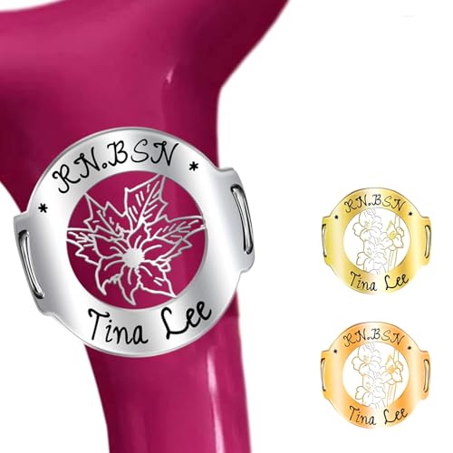 Personalisierte Stethoskop Name Tag benutzerdefinierte Stethoskop ID Charm Zubehör für Krankenschwester Arzt Tierarzt, Edelstahl graviert Stethoskop ID Tag für medizinische (Runde Geburtstagsblume) von custyoulife