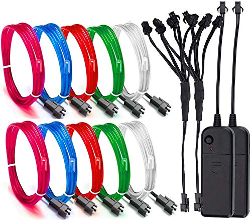 Mixtooltoys 2 Stück Flexibel 5 * 1 m Neon Beleuchtung EL Draht Lichtschlauch Leuchtschnur EL Kabel Wire kühles Licht mit 3 Modis für Partybeleuchtung Weihnachtsbeleuchtung (Blau rosa weiß Grün rot) von cuzile