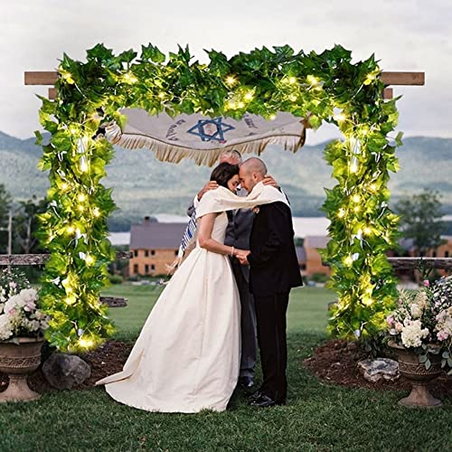Solar Rebe String Licht Outdoor Wasserdichte künstliche Rebe Hängende Feen Lichter gefälschte Ahorn Ivy Blatt Grüner Rattan mit 2M 20LED String Lichter für Party Hochzeit Garten Ästhetisches Dekor von cuzile
