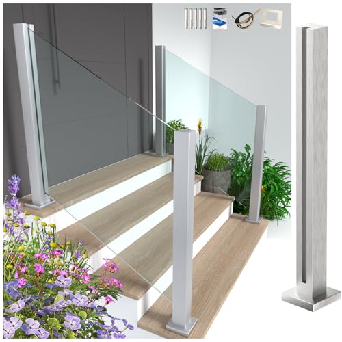 Cvter aus Edelstahl Glasgeländer pfosten mit Einsteckenden 60cm – Schwerlastbereich Glasmontageklemme für Veranda, Stufen, Garten, Terrasse, Treppe, Silbernes Cvter aus Edelstahl Glasgeländer pfosten mit Einsteckenden 60cm – Schwerlastbereich Glasmontageklemme für Veranda, Stufen, Garten, Terrasse, Treppe, Silbernes von cvter