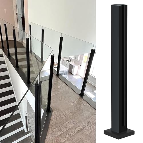 Glas-Balustradenpfosten, Schwarz 100cm – Geländersystem aus Glas – Aufsatzlose Einsteckenden für Veranda, Stufen, Balkon, Pool, Garten, Terrassentreppe – Quadratisch aus Edelstahl von cvter