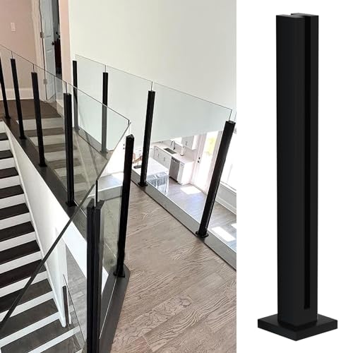 Glas-Balustradenpfosten, Schwarz 95cm – Geländersystem aus Glas – Aufsatzlose Einsteckenden für Veranda, Stufen, Balkon, Pool, Garten, Terrassentreppe – Quadratisch aus Edelstahl von cvter