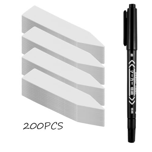 200 Stück Wetterfeste Pflanzenschilder, 5 x 1 cm Weiße Kunststoff Pflanzschilder mit 1 Schwarzem Stift für Garten Beschriftungsschilder, Topfpflanzen und Kräuter Samen, Wiederverwendbar und Langlebig von cxxtkcxxlc