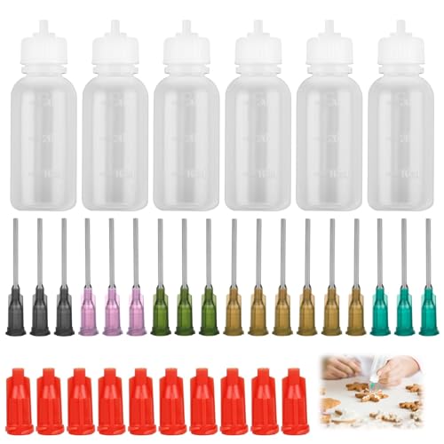 cxxtkcxxlc Nadelflasche Set, 6 x 30 ml Mehrzweck Nadelflaschen mit 30 Mündernadelspitzen für Präzises Basteln, Quilling, Malerei und Kreative Projekte von cxxtkcxxlc