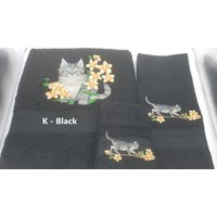 Graue Katze Bestickte Handtücher - Wählen Sie Die Größe Des Sets Und Handtuchfarbe Badetuch, Handtuch Waschlappen von cybergeeks2