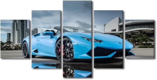 cyongshan Leinwand Kunst Wandmalerei Kunst 3D-Druck Malerei Bild Dekorative Kunst 5 Stück Moderne Mikro-SprayBlauer Sportwagen Poster Foto Wohnzimmer Schlafzimmer Dekoration40 x22 von cyongshan