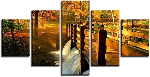 cyongshan Leinwand Kunst Wandmalerei Kunst 3D-Druck Malerei Bild Dekorative Kunst 5 Stück Moderne Mikro-SprayHolzbrücke Fluss Naturlandschaft Poster Foto Wohnzimmer Schlafzimmer Dekoration40 x22 von cyongshan